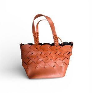 NEW Sundance Catalog “Mariana”Leather Woven Purse Bag Crossbody Cognac Brown